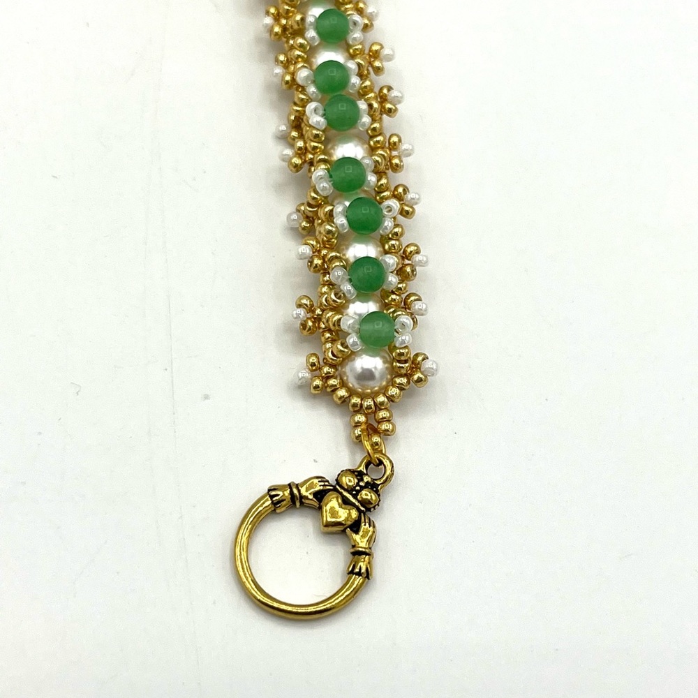 HAND CRAFTED Swarovski Pearl and Jade Party Bracelet - Picture 4 of 10